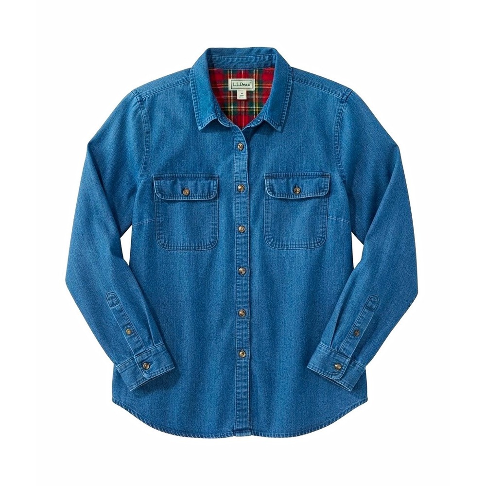 Vintage 90s L.L.Bean Men's M Denim Flannel Lined Shirt Jacket Blue Workwear